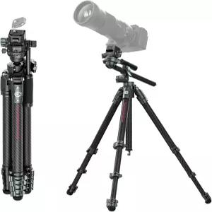 듀얼 360° 유체 헤드 센터 컬럼 볼 퀵 릴리스 플레이트가 있는 울란지 JJ06 프로페셔널 카메라 삼각대