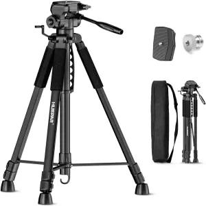 휴파 경량 67.72인치 조절식 레벨 삼각대 3방향 회전 팬 헤드 휴대용 손잡이 버블 퀵 릴리스 플레이트