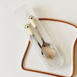 [콩심팥심]세트 숟가락 휴대용 아이보리 동물포크 포크