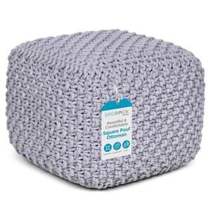 버드록 홈 스퀘어 푸프 오스만 | 빈백 채우기가 있는 면 땋은 발 의자 거실, 침실을 위한 보호 받침대 컴팩트하고 편안한 좌석, 가볍고 튼튼한 회색