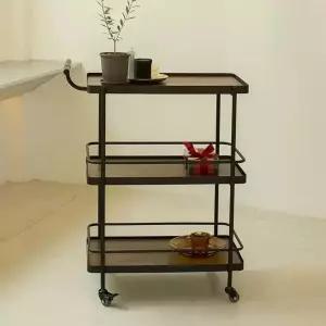 식당 트롤리 3단 카트 웨건 와인 사각 이동식 라운지 블랙