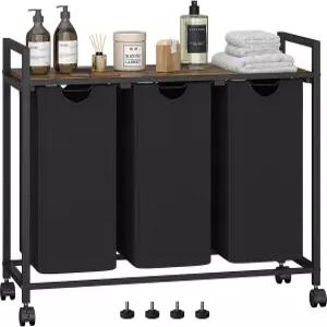 Homedawn 빨래 바구니 수납함 3개의 분리형 및 이동식 주머니 선반 테이블이 있는 세탁실 수납장 욕실