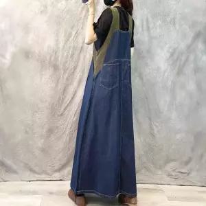치마 롱 데님 빈티지 캐주얼 슬림핏 끈 청치마 멜빵 여성패션 DL1