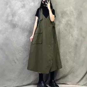 치마 데님 롱 빈티지 캐주얼 슬림핏 여성패션 청치마 브이넥 멜빵 DL1