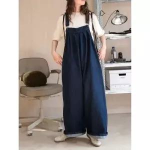 바지 데님 캐주얼 빈티지 가을 루즈핏 점프슈트 편안한 여자바지 멜빵바지 와이드 원템3