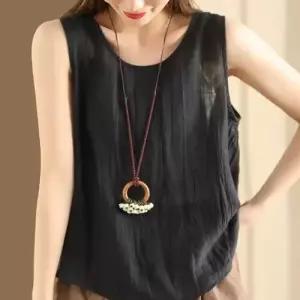 여성용 여름 앤크 민소매 린넨 셔츠 모시 블라우스 나시 티 빈지 셔링 원템5