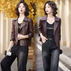 캐주얼 봄가을 코트 숏 가죽 PU 재킷 여자재킷 라이더복 원템3