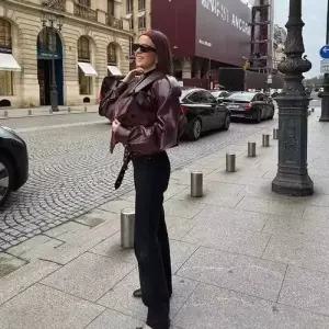 빈티지 여자재킷 가죽 재킷 아우터 칼라 와인 상큼 폴리에스터 원템1