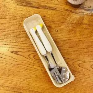 숟가락 도시락수저 옐로 휴대용 포크 세트