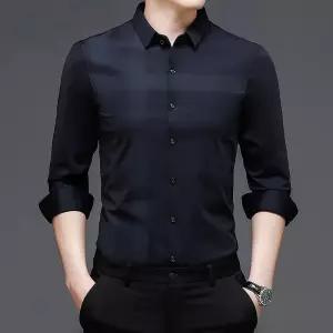 캐주얼 춘추 남자남방셔츠 솔리드 중년 헴프 터틀넥 긴팔 프린트 셔츠 합체 ible1