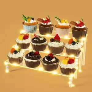MJDYTYT 컵케이크 스탠드 LED 조명 향수 룸 데코 장식 보석 메이크업 피규어 디저트를 정리 있는 아크릴