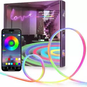 안도하이 50피트 LED 네온 로프 조명 앱/원격 기능을 갖춘 유연한 제어 IP67 야외 RGB 색상 변경 방수 침실