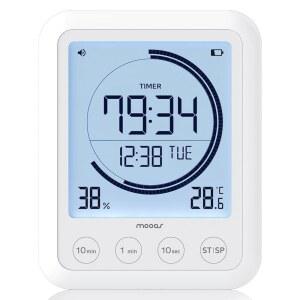 무아스 비주얼 샤워 시계 디지털 욕실 방수 타이머, 온도 및 습도, 대형 백라이트 디스플레이, 주방 욕실용 카운트다운 생산성 타이머