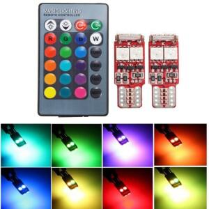 LED RGB 원격 제어 조명 표시기 전구 자동차 인테리어 웨지 사이드 램프 T10 W5W 2 개