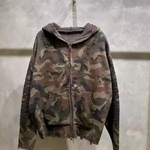 남성용 니트 가을 집업 스웨터 럭셔리 카모플라쥬 후드 카디건 admr3