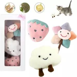 캣닙으로 이를 닦을 수 있는 CKFPS 고양이 씹기 장난감 - 3Pcs 물림 방지 플러시 장난감(스트로베리
