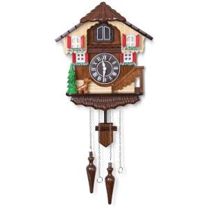 켄달 뻐꾸기 시계 대형 빈티지 벽시계 수작업 나무 집 장식, 장식 앞에서 노래하는 새와 개 CC521