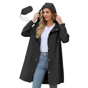 잔도 롱 패커블 레인 재킷 여성 방수 후드 경량 야외 바람막이가 있는 여성용 레인코트