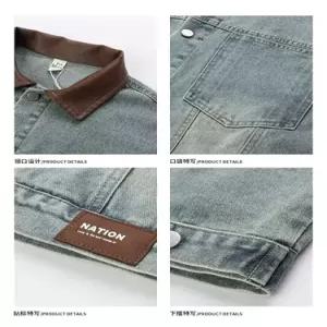 남성용 빈티지PU가죽데님코트 스트리트카라 점퍼 봄가을겨울 항공 데일리룩 카고자켓 인기3