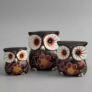 발리에서온 꽃분이 목각 부엉이 장식소품 3P 부엉이소품 목각인형 미니어처 인테리어소품 소품 선물