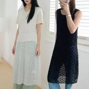 봄 여름 레이스 쉬폰 시스루 레이어드 롱 원피스 나시 뷔스티에 빅사이즈 원피스