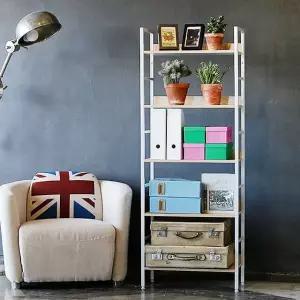 책장선반 5단 화이트 오픈 디자인 틈새책꽂이 조립 벽 거실책장 전면책장 철재책장 미니책장 조립식책장