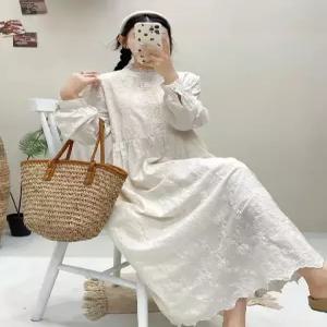 원피스 여사친 레이스 자수 긴팔 상큼 넥 슬림 롱스커트 원픽1