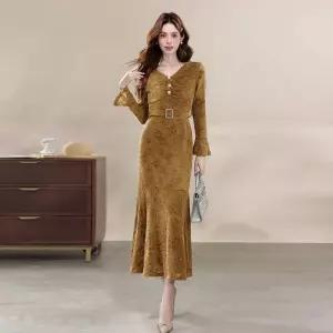 여친 원피스 빈티지 레이스 프렌치 롱스커트 브이넥 긴팔 머메이드 원픽1