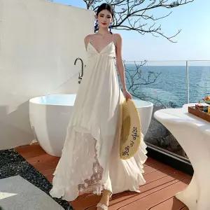 여친 원피스 바캉스 레이스 가운 브이넥 나시 롱스커트 이브닝드레스 프렌치 원픽1