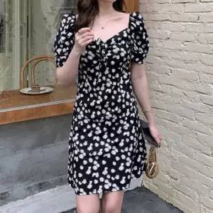 여자 미니 원피스 오프 숄더 프릴 꽃무늬 쉬폰 셔링