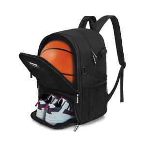[미국배송] 볼 홀더와 신발 수납 공간이 있는 ELVINAM 대형 스포츠 백팩 - 농구 축구 배구용 방수 체육관 가방(블랙)
