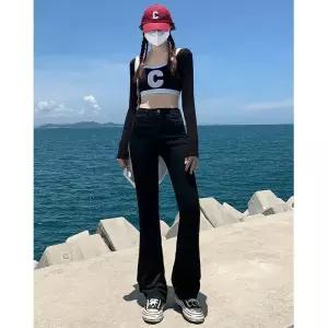 나팔바지 슬림핏 스판 와이드 하이웨스트 여자청바지 통근 청바지 원템1