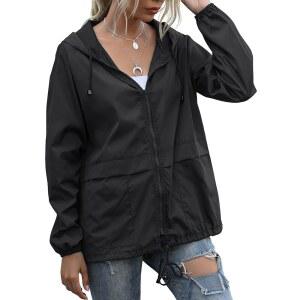 J nger 여성용 레인코트 경량 방수 방풍 조절식 바람막이 레인 재킷 후드 포켓 S XXL