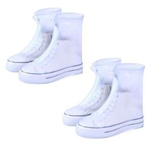 비를 위한 방수 신발 커버 2켤레, 재사용 가능한 여성 남성용 레인 부츠 커버, 투명 플라스틱 보호 자전거 여행 하이킹 라이딩 캠핑용 미끄럼 방지 슬립
