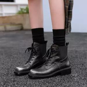 여성용 동계 캐주얼 낮은 통굽 가을~에나멜 진가죽 스트랩 앵클부츠녀 메일라드 소가죽 워커힐 워커 MN 라