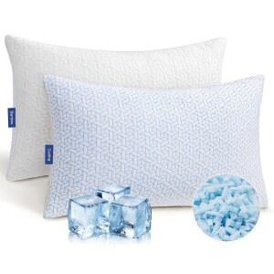 퓨레다운 쿨링 베개 퀸 사이즈 세트 2개, 메모리 폼 조절 가능한 견고한 침대 베개, 지퍼 탈착식 커버가 있는 뜨거운 수면자를 위한 시원한