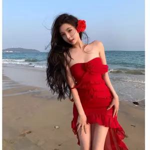 치마 원피스 여성 롱 여름 프렌치 쉬폰 드레이프 드레스 언발란스 프릴 바캉스 원픽5