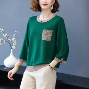 윈터솔져 여성용 니트 봄 상의 쿨링 여름옷 롱루즈핏 셔츠 빅사이즈 데일리룩 티 루즈핏 라운드 칠부 KUK1