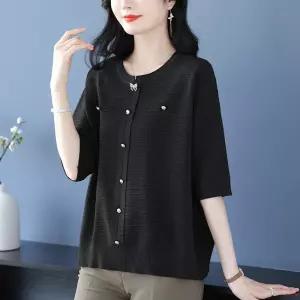 윈터솔져 여성 니트 춘하 캐주얼 반팔 롱루즈핏 상의 루즈핏 빅사이즈 쿨링 얇은 셔츠 데일리룩 티 KUK1