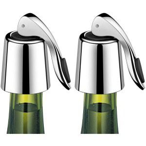 ERHIRY 와인 스토퍼 2종 세트 - 실리콘 씰이 있는 스테인리스 스틸 병 스토퍼, 재사용 가능한 음료 보존기, 프레시 키퍼, 프리미엄 씰러, 이상적인 세이버 액세서리 선물