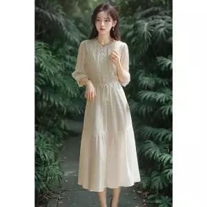 여자원피스 미디스커트 허리 봄 원피스 보이는 고급 날씬해 라운드 7부 심쿵마켓