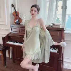 잠옷홈웨어 2p 슬립 홈웨어 스커트 아이스 가운 레이스 봄여름 심쿵마켓