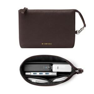 편안한 전자 정리함 여행 케이스, 기술 액세서리용 코드 보관 가방, 방수 케이블 정리함, 충전기용 프리미엄 가죽 파우치, 휴대폰, 케이블, 마우스, 파워 뱅크, 초콜릿