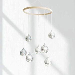 로두두 눈부신 디스코 볼 모바일, 나선형 스피너 볼, 7.8인치 자연 대나무 원, 파티 활동을 위한 실내 야외 마당 정원 파티오 홈 데코 결혼식 생일 음악 페스티벌