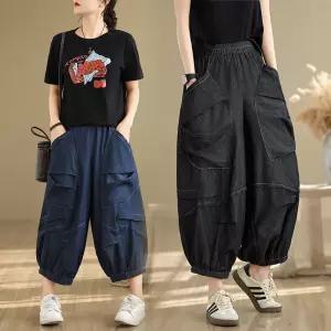 여자청바지 데님 실크 개성 와이드 팬츠 포켓 7부 빅사이즈 봄여름 주름 심쿵신상