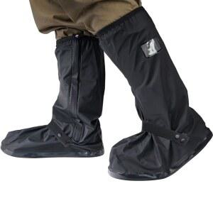 와일드 기어: LYN 방수 미끄럼 방지 레인 부츠 슈 커버/반사판 & 지퍼 포함 - 사냥용 사이클링 눈과 비 오는 날을 위한 재사용 가능한 접이식 단열재 블랙