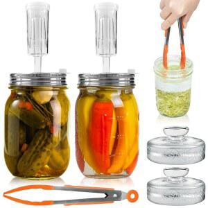 아트컴 11개 발효 키트 - 와이드 마우스 메이슨 병을 위한 간편한 스테인리스 스틸 뚜껑, 유리 무게, 에어록, 실리콘 링, 그로밋 및 레시피 가이드 포함(병은 포함되지 않음)