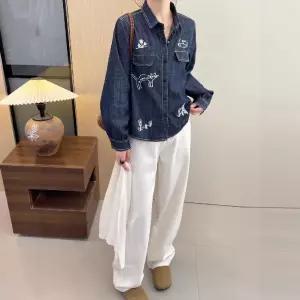 여사친 데님 셔츠 긴팔 자수 블레이저 싱글 무지데님 칼라 원픽1