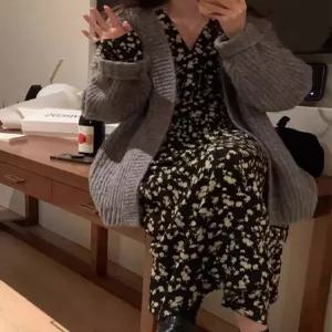 원피스 롱 가을 빈티지 여자원피스 쉬폰 포켓 슬림핏 긴팔 끈 원템3