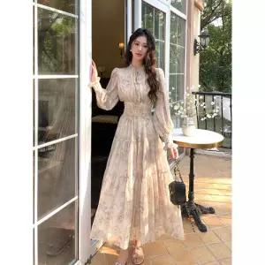 원피스 스커트 롱 봄 프렌치 퀄리티 쉬폰 긴팔 여자원피스 원템1